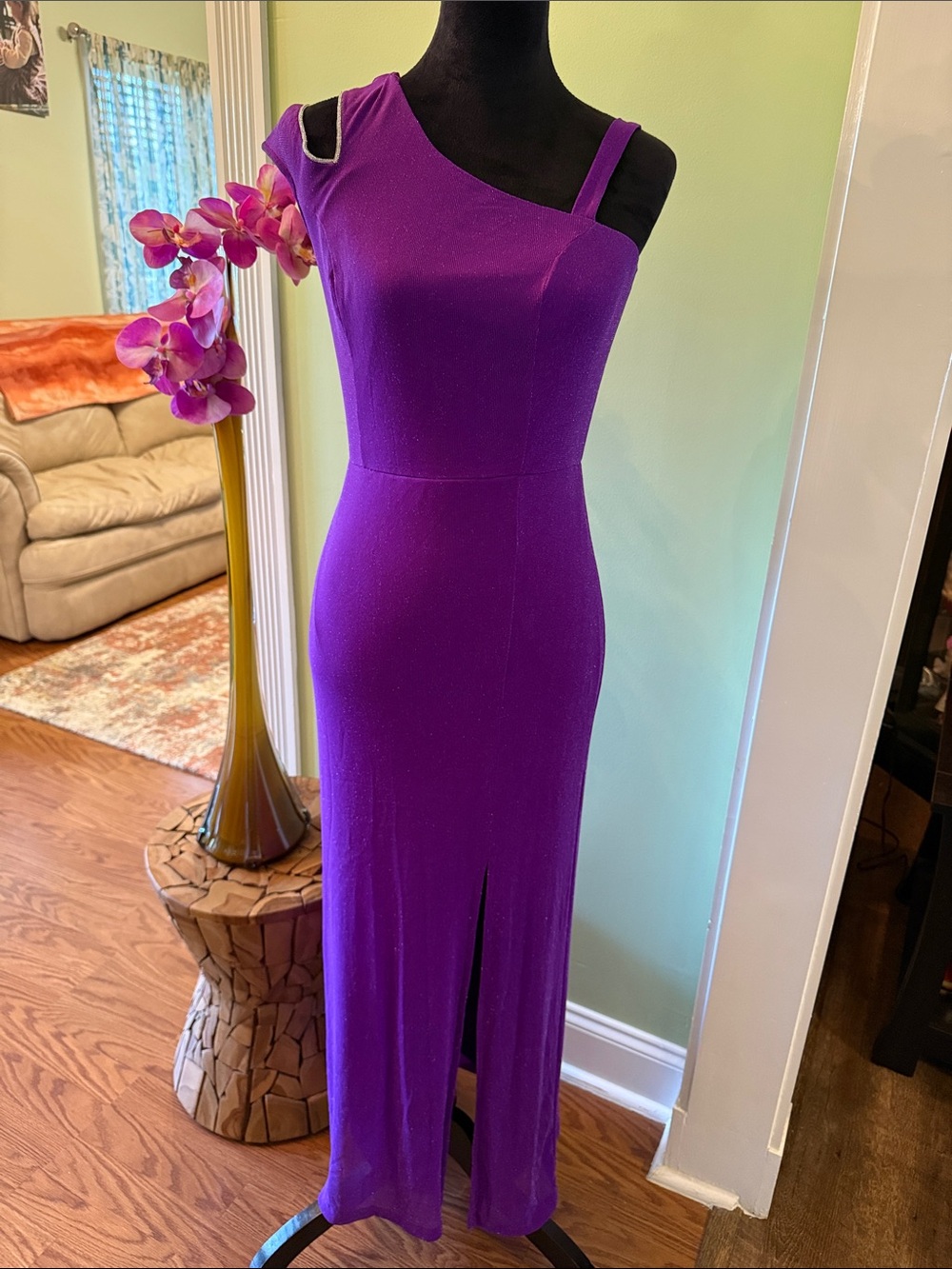 Lovely Grace Purple One-Shoulder Evening Dress w/ Rhinestone Accents Size Small